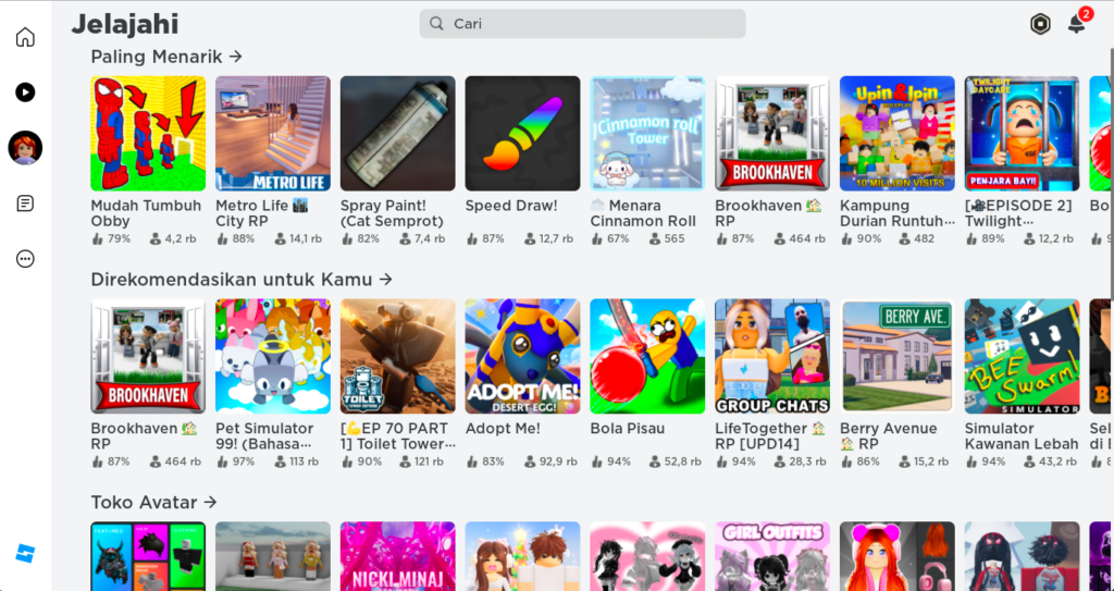 Macam-macam permainan di Roblox.