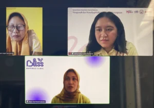 Pendamping korban di Bale Istri SAPA Institue Suguh Hartini (kiri atas), Psikolog dari Bliss Happiness Clinic Ratri Kartiningtyas (bawah), dan Cahyaning Syafa dari digitalMamaID selaku moderator dalam Webinar Mengenali dan Menyikapi Kekerasan pada Perempuan, Minggu, 20 Oktober 2024.