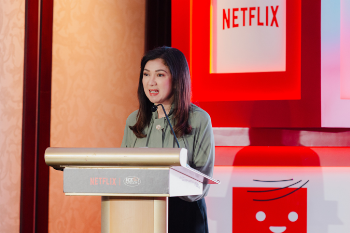 Direktur Jenderal Komunikasi Publik dan Media Kementerian Komdigi Fifi Aleyda Saat berbicara di acara “Membangun Keluarga di Era Streaming” yang diselenggarakan oleh Netflix dan ICT Watch di Hotel Shangrila Jakarta, Selasa, 5 Agustus 2025. (Dok. Netflix)