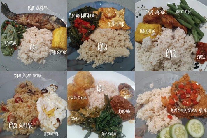 Berbagai menu dengan makanan pokok rasi. (PENNY YUNIASRI/digitalMamaID)