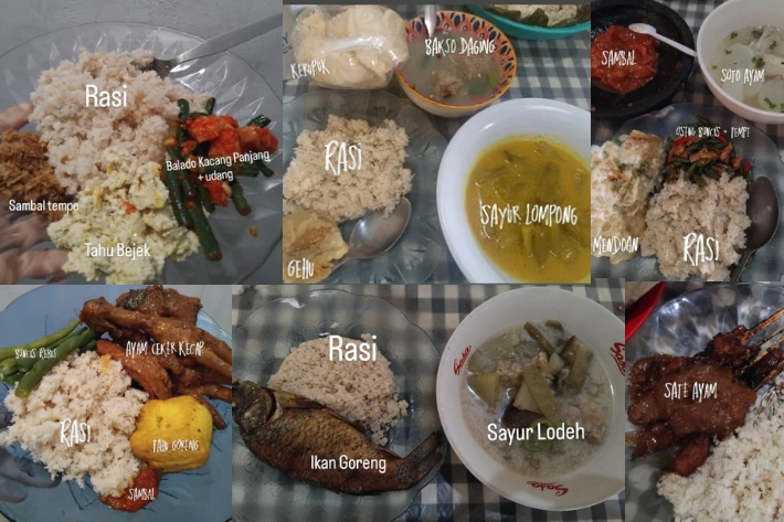 Berbagai menu dengan makanan pokok rasi. (PENNY YUNIASRI/digitalMamaID)